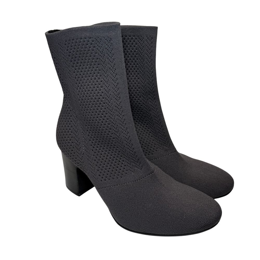 Born Gray Knit Sock Boots Minimalist Chic Block Heel 7.5 Sleek Modern Stretch